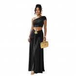 Black Two Pieces Crop Tops Fashion Pleated Casual Vacation Long Skirt Dress Sets