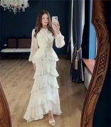 White Long Sleeve Ruffles Women Elegant Party Evening Gowns Prom Dress
