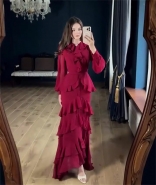 Red Long Sleeve Ruffles Women Elegant Party Evening Gowns Prom Dress