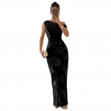 Black Sleeveless Halter Neck Lace Embroidered Elegant Bodycon Birthday Long Dress