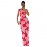Red Sleeveless Halter Neck Lace Embroidered Elegant Bodycon Birthday Long Dress