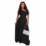Black One Shoulder Halter Fashion Summer Holiday Beach Ruched Maxi Dress