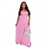 Black One Shoulder Halter Fashion Summer Holiday Beach Ruched Maxi Dress