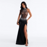 Black Halter Lace Waist Fashion Mini Skirt Club Dress