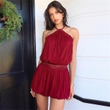 Black Halter Lace Waist Fashion Mini Skirt Club Dress