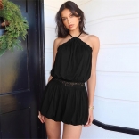 Black Halter Lace Waist Fashion Mini Skirt Club Dress