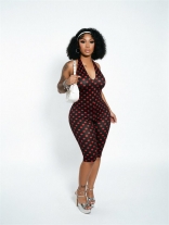 Black Halter Neck Print Polka Dot Summer Fashion Women Street Clubwear