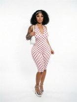 Pink Halter Neck Print Polka Dot Summer Fashion Women Street Clubwear