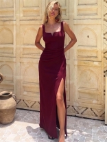 Black Sleeveless Summer Fashion Women Vacation High Split Long Dress