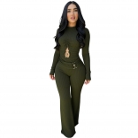 Green Long Sleeve Knitted Cut Out Bodycon Fashion Casual Sexy Jumpsuits