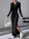 Black Long Sleeve V Neck Knitting Bodycon Women Midi Casual Dress