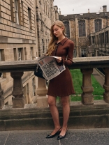 Brown Long Sleeve Knit Single Breast V Neck Ruffles Party Casual Mini Dress