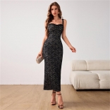 Black Straps Low Cut Lace Sexy Bodycon Evening Formal Midi Dress