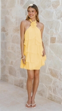 Yellow Halter Neck Women Fashion Summer Ruffles Mini Dress