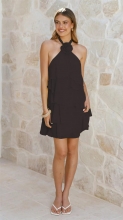 Black Halter Neck Women Fashion Summer Ruffles Mini Dress