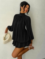 Black Long Sleeve Casual Fashion Women Loose Fit Mini Party Dress