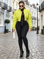 Green Long Sleeve Zipper Fashion Winter Cotton Zipper Casual Jacket