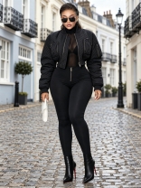 Black Long Sleeve Zipper Fashion Winter Cotton Zipper Casual Jacket