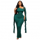 Green Sleeveless Mesh Sleeve Pleated Bodycon Evening Formal Dress