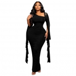 Black Sleeveless Mesh Sleeve Pleated Bodycon Evening Formal Dress