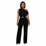 Black One Shoulder Elegant Women Party Bodycon Jumpsuits