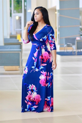 Blue Seven Sleeve Printed Maxi Dress