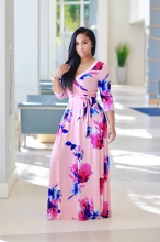 Pink Seven Sleeve Printed Maxi Dress