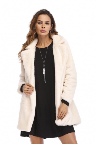 White Long Sleeve Fluffy Fur Coat