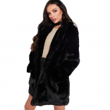 Black Long Sleeve Fluffy Fur Coat