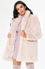 Pink Long Sleeve Fluffy Fur Coat