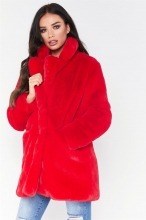 Red Long Sleeve Fluffy Fur Coat