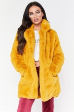 Yellow Long Sleeve Fluffy Fur Coat