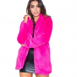 Rose Red Long Sleeve Fluffy Fur Coat