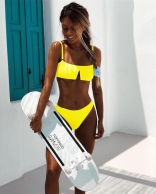 Yellow Sheer Two-Piece Swimwear with V-Shape Hem