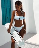 White Sheer Two-Piece Swimwear with V-Shape Hem