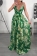 Green Deep V-Neck Printed Strap Women Maxi Dress