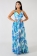 Blue Deep V-Neck Printed Strap Women Maxi Dress