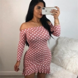 Pink Long Sleeve Point Sexy Mini Dress