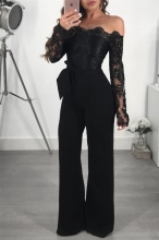 Black Long Sleeve Lace Women Sexy Jumpsuit
