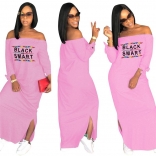 Pink Long Sleeve Printed Fashion Women Long Dress