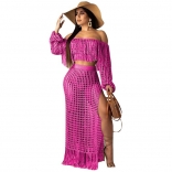 Pink Off-Shoulder Hollow-out Tassels Women Maxi Dress