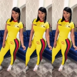 Yellow Short Sleeve 2PCS Girding Women Sports Dress