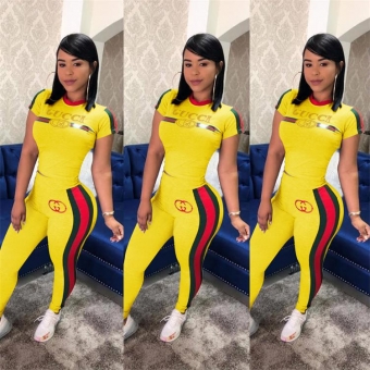 Yellow Short Sleeve 2PCS Girding Women Sports Dress