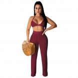 WineRed Halter Bras Knitting Hollow-out Sexy Women Jumpsuit