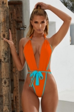 Orange Halter Sexy One-Piece Swimwear