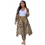 Leopard Short Sleeve Printed Women 2PCS Fashion Jersey Dress