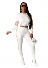 White Long Sleeve Sequins 2PCS Women Fashion Jumpsuit