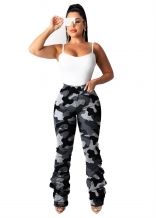 Grey Fashion Women Jeans Printed Camouflage Trousers