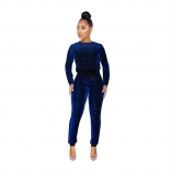 Blue Long Sleeve O-Neck Sequins Colors Women Catsuit Dress
