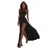Black Off-Shoulder Lace Hollow-out Sexy Maxi Dress